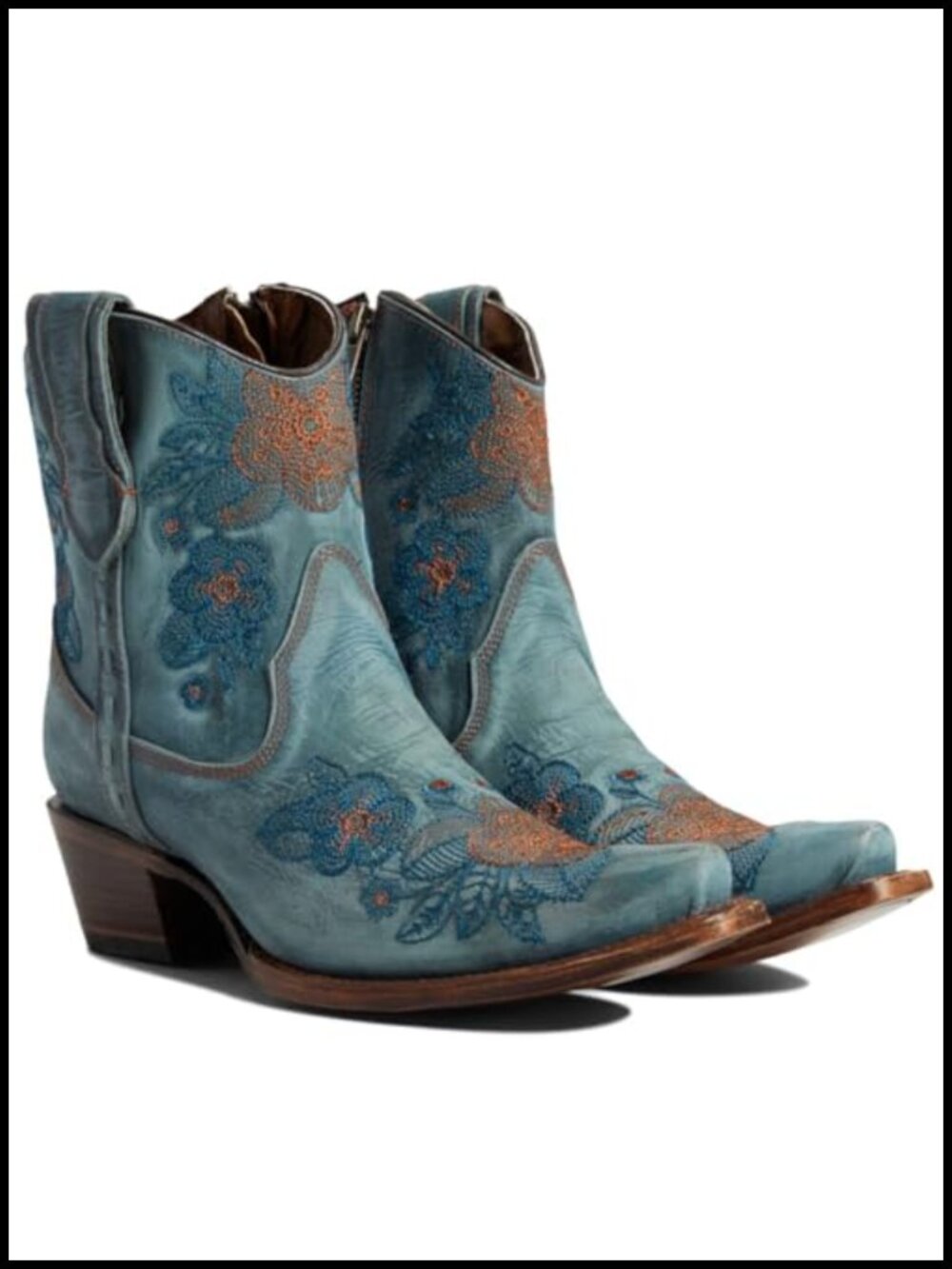 Floral Embroidered Snip Toe Ankle Boots Leather Block Heel Chukka